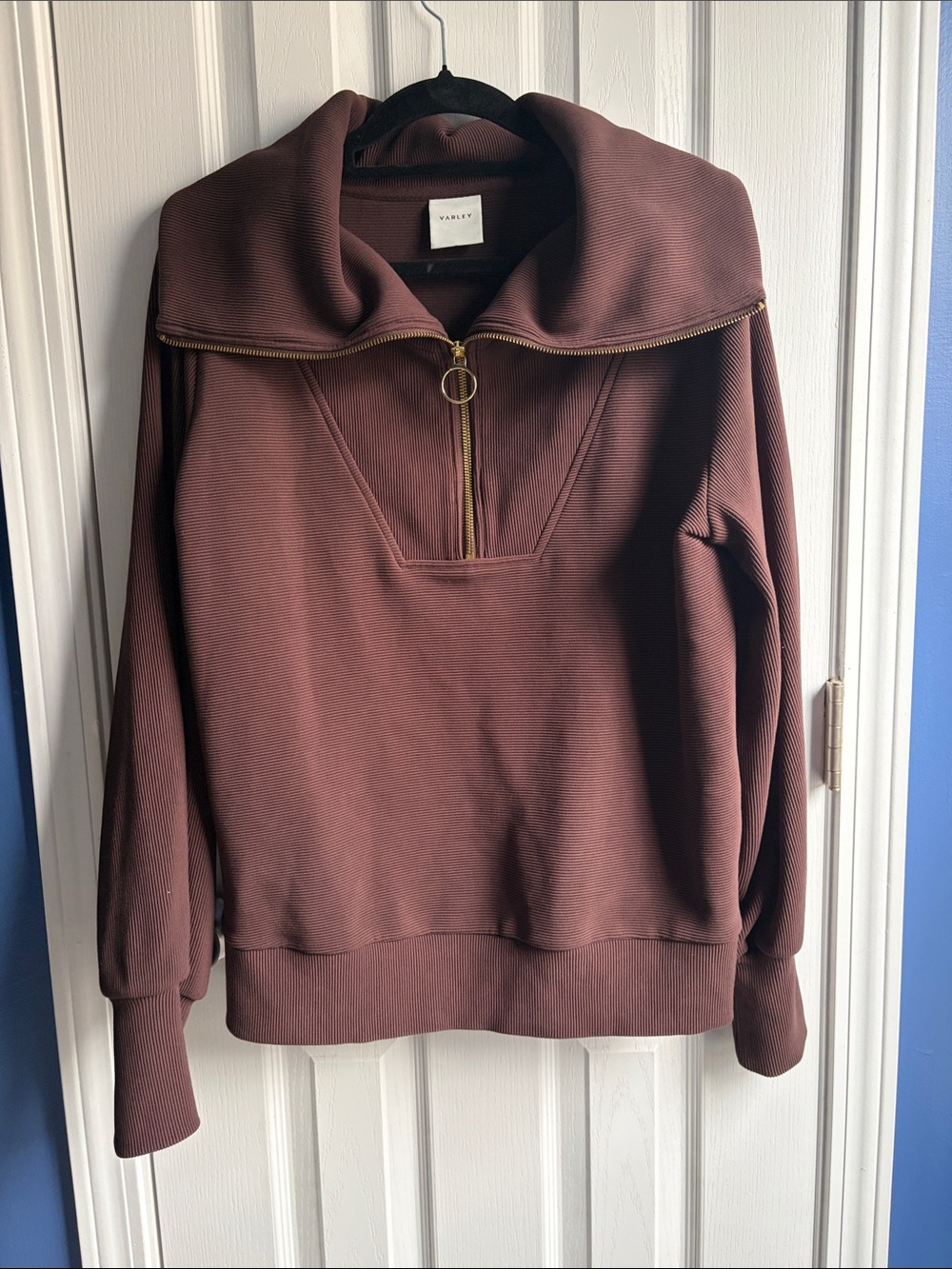 Varley Vine Half-Zip Ottoman Rib Pullover in Coffee Bean Size Small